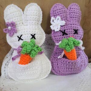 Handmade Crochet Easter Bunny with Removable Carrot choice of white or purple